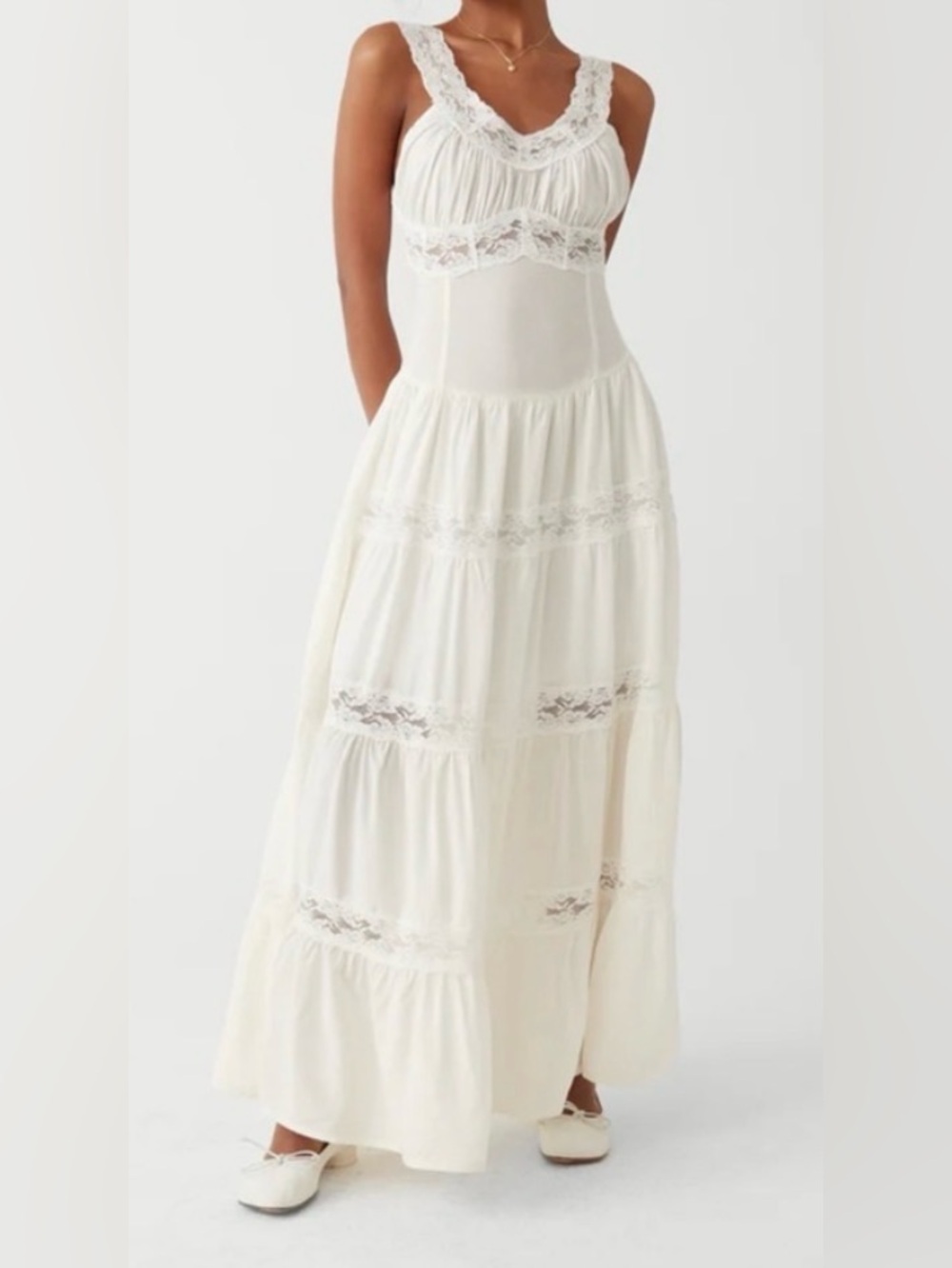 FRANKIES BIKINIS Dakota lace tiered maxi dress size small